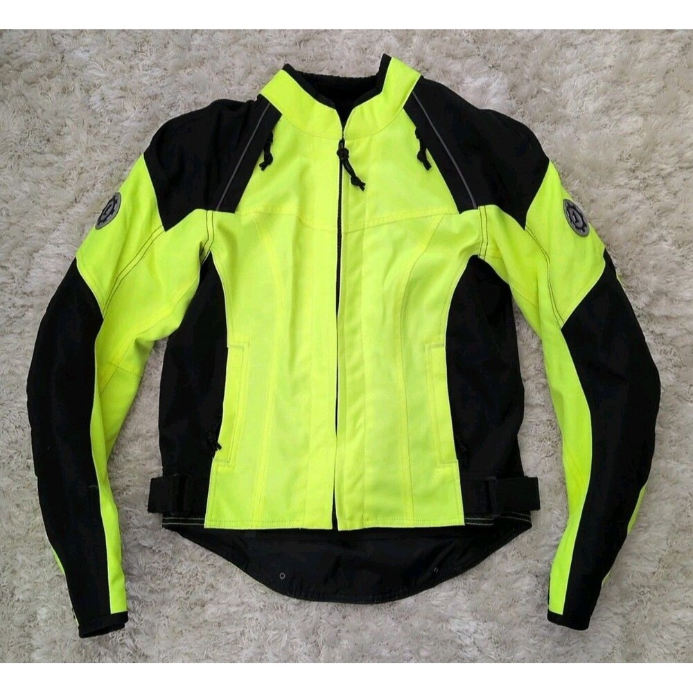FIRSTGEAR Dayglo Black Womens Motorcycle Jacket Small Hypertex Waterproof